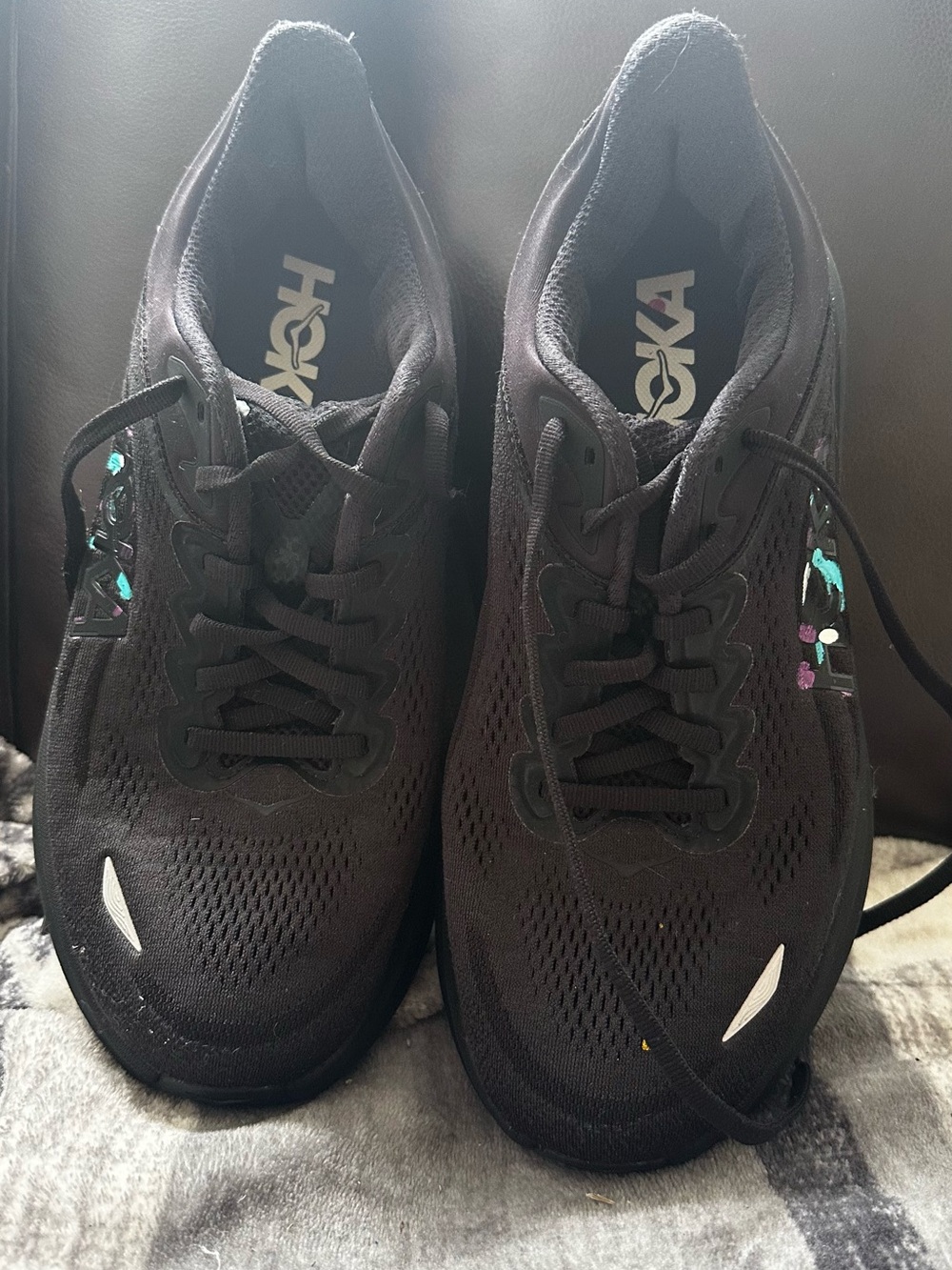 Hoka Men’s Black Athletic Running Shoes with Teal & Purple Accents